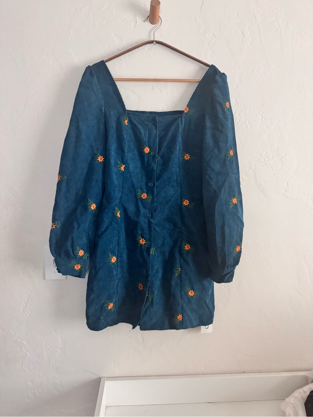 Cider Teal Blue Embroidered Puff-Sleeve Tunic